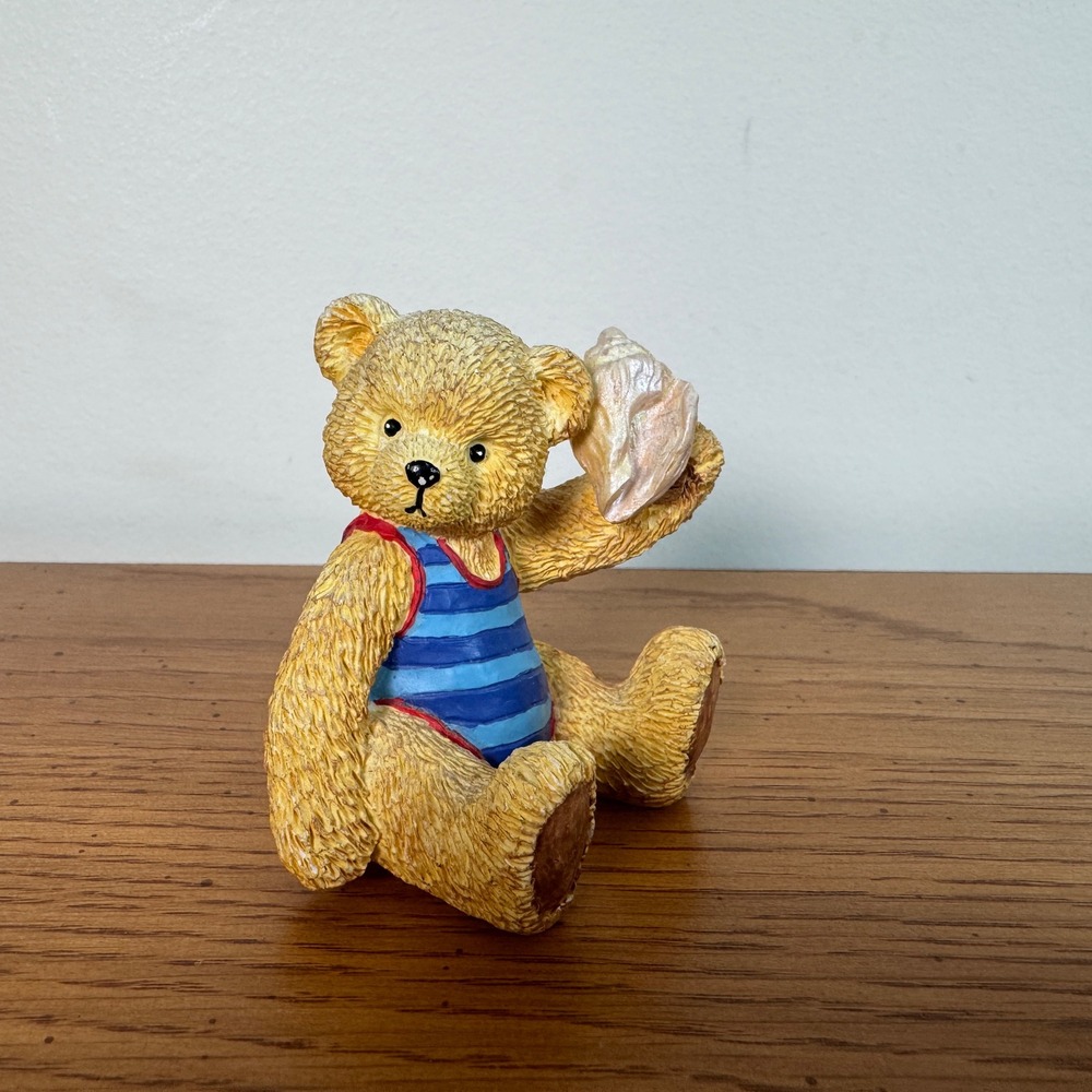 Vintage 1996 Bronson Collectibles Teddy Bear Figurine Beach‎ Shell Swimsuit